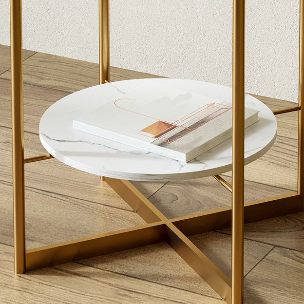 21.65 "背の高い鉄の十字形の脚エンドテーブルラウンドガラス上部テーブル