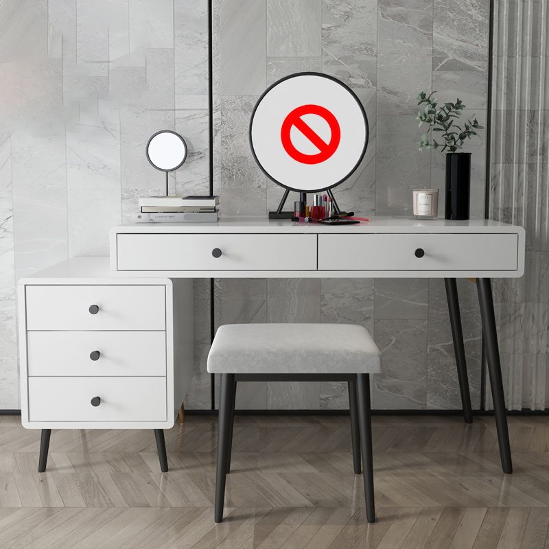 Wood and Metal Vanity Table with Stool Accent 5 Drawers Makeup Desk Clearhalo 'Bedroom Furniture' 'furn' 'furn_makeup_vanities' 'Furniture' 'Makeup Vanities' 'makeup_vanities' 1200x1200_db13769c-83e0-4554-b823-d848e07d1bcf