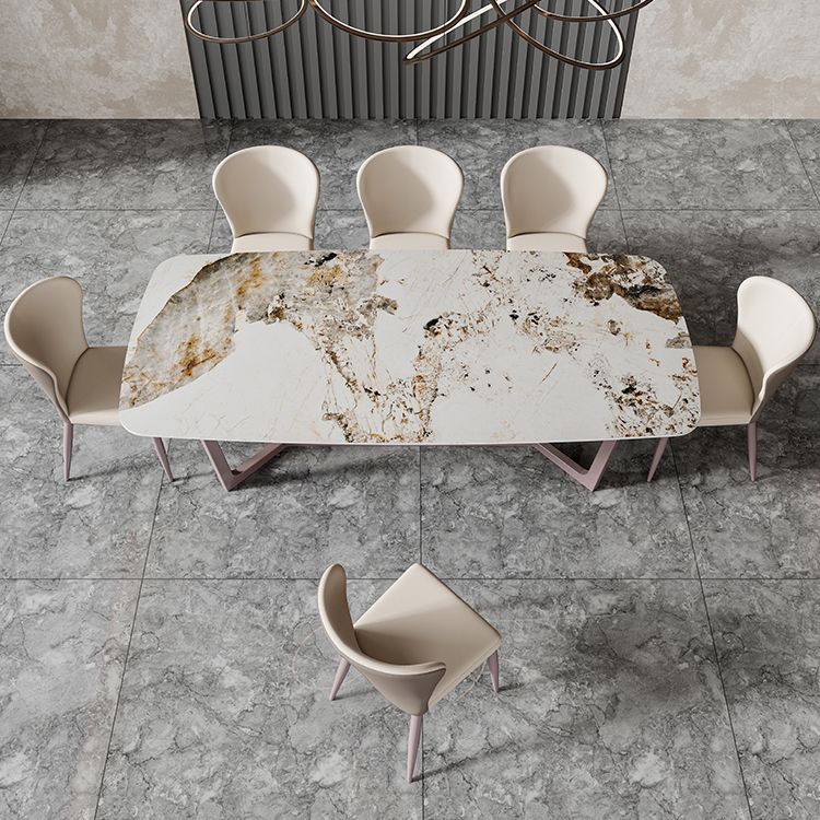 Nordic Glam Rectangle Sintered Stone Dining Table Set 1/4/6/7/8 Pieces Dining Set Clearhalo 'Dining Room Sets' 'Dining Tables & Seating' 'dining_room_set' 'furn' 'furn_dining_room_set' 'Furniture' 'furniture_dining_room_set' 'Kitchen & Dining Furniture' 1200x1200_db161fb8-627f-44b3-af63-2cbd121382e4