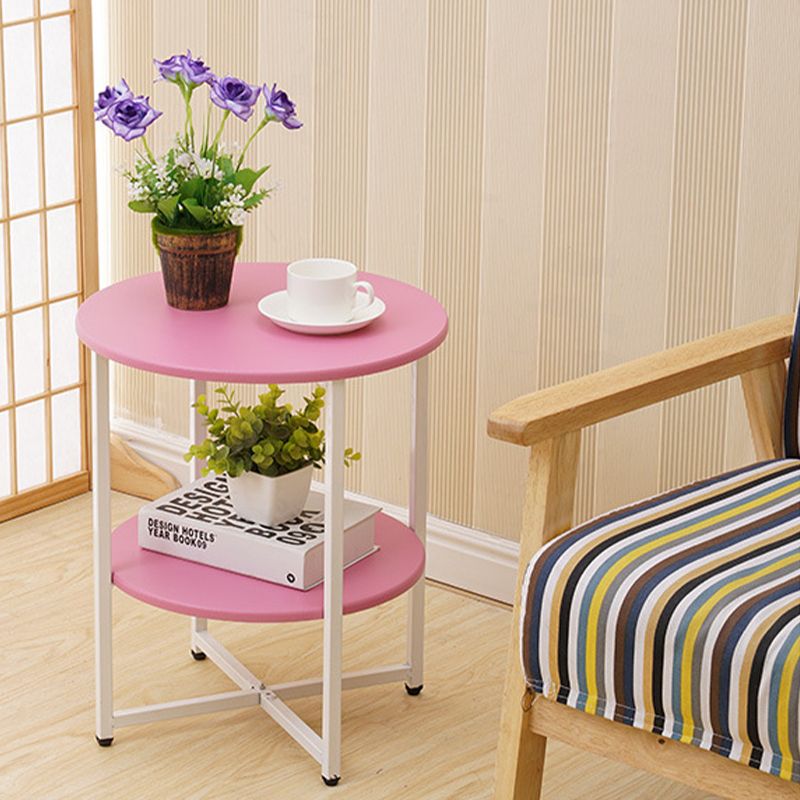 Modern Wood End Side Table Round 2-Tier Corner Table with Storage