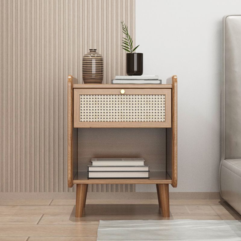 Cassetto del tavolo da notte in legno massiccio moderno da 19 pollici H comodino da letto con gambe