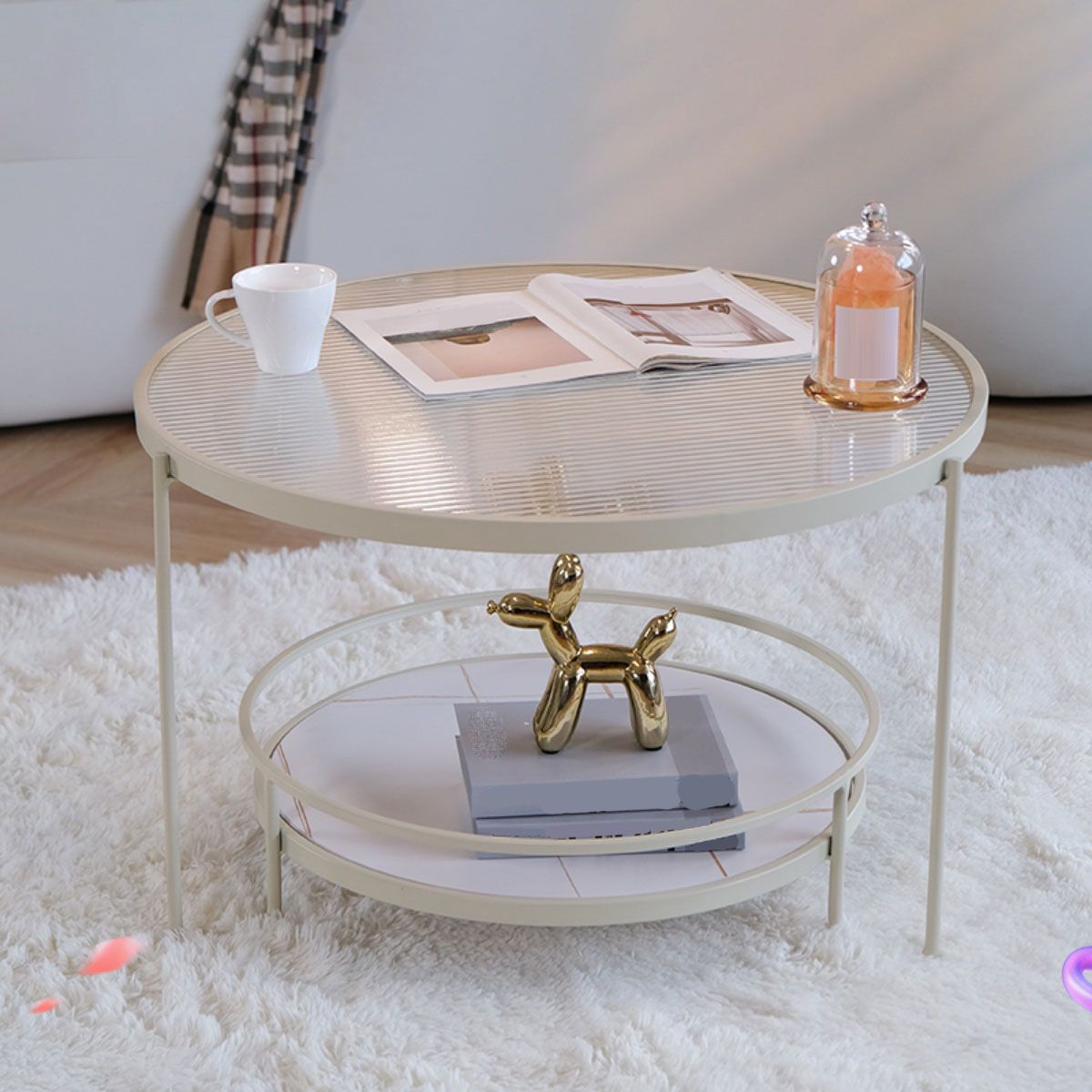 Modern Glass Top Coffee Table Round Metal Frame Cocktail Table Clearhalo 'Coffee & Accent Tables' 'Coffee Tables' 'coffee_tables' 'furn' 'furn_coffee_tables' 'Furniture' 'Living Room Furniture' 1200x1200_db26bb71-fff4-4b77-9a0d-c8d3b51b2fe4