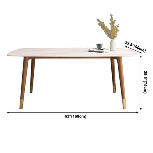 Simple White Rectangle Shape Dining Table Sintered Stone Standard Dining Table for Kitchen