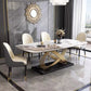 Mesa de comedor estilo Glam, mesa rectangular de piedra sinterizada con patas de metal para el hogar
