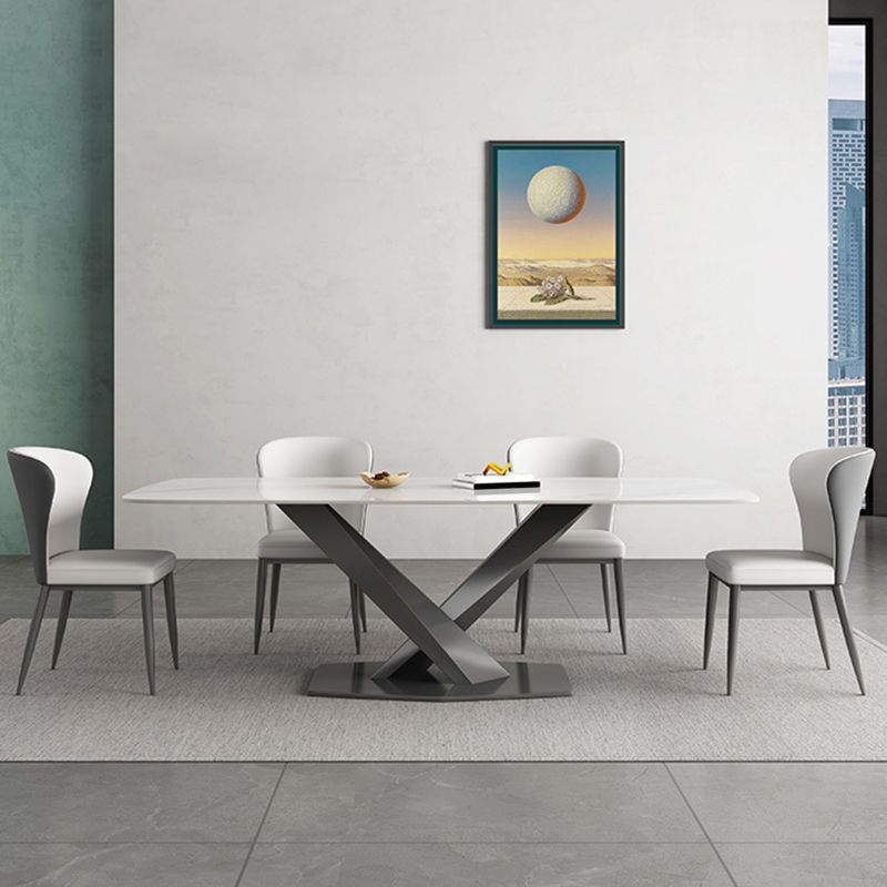 Industrial Style Rectangle Table Sintered Stone Dining Table with Metal Legs for Home Clearhalo 'Dining Tables & Seating' 'Dining Tables' 'dining_table' 'furn' 'furn_dining_table' 'Furniture' 'Kitchen & Dining Furniture' 1200x1200_db37037d-5280-4480-8fb4-4fea61e47708