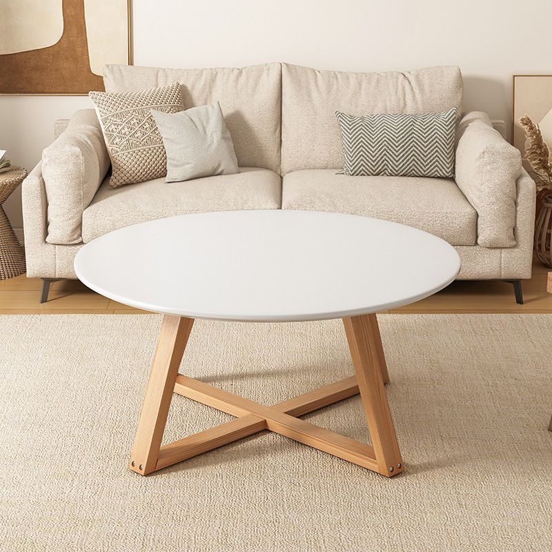 Cross Legs Coffee Table Minimalist Solid Wood Round Coffee Table