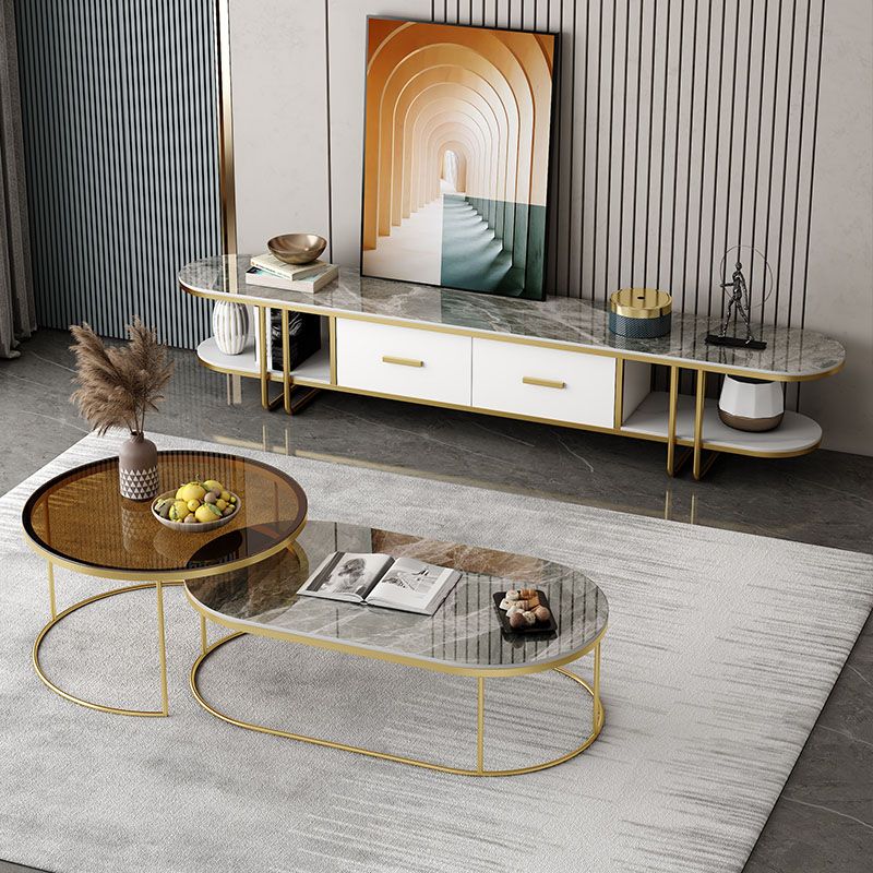 Hedendaagse Slate Top TV Media Console 2 Lades TV Stand Console