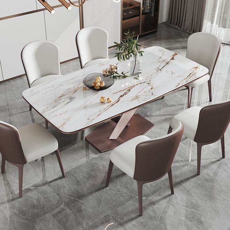 Minimalist Rectangle Sintered Stone Dining Table of 5/7 with Pedestal Base Dining Set for Restaurant Clearhalo 'Dining Room Sets' 'Dining Tables & Seating' 'dining_room_set' 'furn' 'furn_dining_room_set' 'Furniture' 'furniture_dining_room_set' 'Kitchen & Dining Furniture' 'kitchen&dining_furn' 'kitchen' 1200x1200_db3f28e0-9781-4d6c-976a-d0f1854d3870