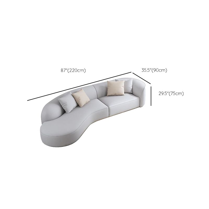 Glam Sectional Sofa White Curved Corner Sleeper Sectional with 3 Pillows