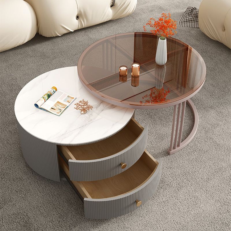 Frame 2 Nesting Coffee Table with 2 Drawers Modern Slate/Glass Round Coffee Table Set Clearhalo 'Coffee & Accent Tables' 'Coffee Tables' 'coffee_tables' 'furn' 'furn_coffee_tables' 'Furniture' 'Living Room Furniture' 1200x1200_db3fc548-ef8e-475b-8978-16e01d367306