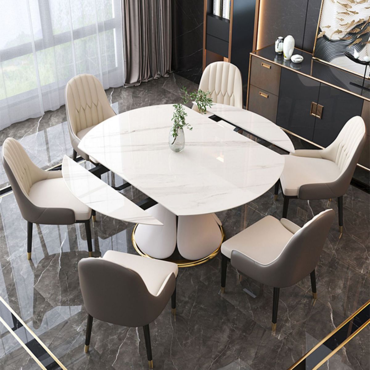Glam Leather Dinette Set 1/2/5/7 Pieces Scalable Dining Table Set with Sintered Stone Top Clearhalo 'Dining Room Sets' 'Dining Tables & Seating' 'dining_room_set' 'furn' 'furn_dining_room_set' 'Furniture' 'furniture_dining_room_set' 'Kitchen & Dining Furniture' 1200x1200_db41d359-30f1-4308-ad24-1ddca4a8cdf7