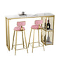 Mesa de pub Glam, mesa de bar rectangular de altura con barra de pedestal doble para interiores