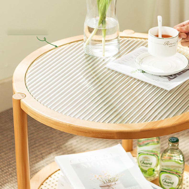 19.68" Tall Round Glass Top Side Table Wood 3 Legs End Table with Shelf