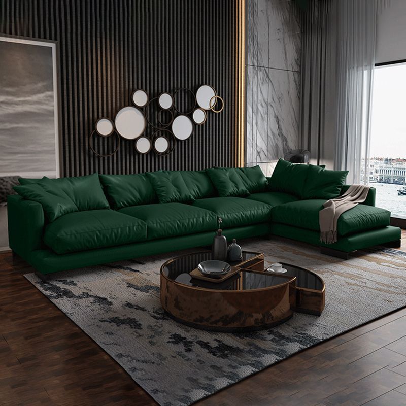 Forest Green Genuine Leather Square Arm Settee Furniture with Pillows Clearhalo 'furn' 'furn_sectionals' 'Furniture' 'furniture_sectionals' 'kitchen' 'kitchen_sectionals' 'Living Room Furniture' 'Sectionals' 1200x1200_db4f8964-0631-4873-9277-f8c4e2b4f59e