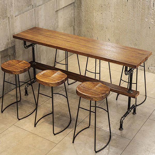Brown Bar Stool and Table Set Industrial 1/2/4/7 Pieces Table and Stool Set