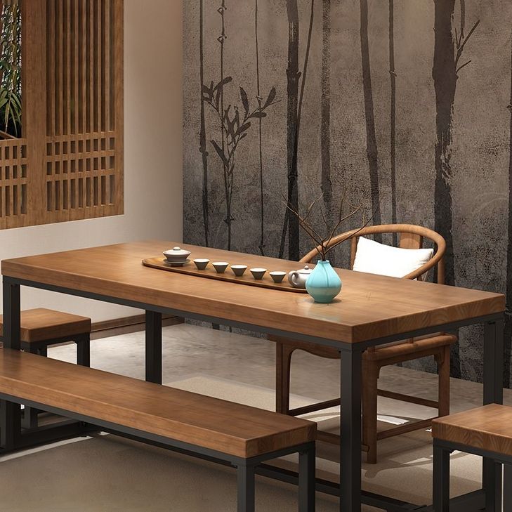 Industrial Rectangle Dining Table Pine Solid Wood Table with Trestle Base for Home Kitchen Dinner Clearhalo ' dining_table' 'Dining Tables & Seating' 'Dining Tables' 'furn' 'furn_dining_table' 'Furniture' 'furniture_dining_table' 'Kitchen & Dining Furniture' 'kitchen&dining_furn' 'kitchen' 'kitchen_dining_table' 1200x1200_db565247-1375-41a1-9916-1b26858cf2a2