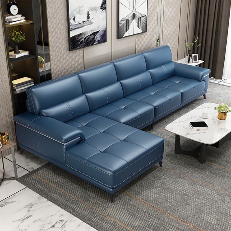 135.83 "W x 66.93" D x 36.22 "H Sofá de cuero genuino y almohada cosida de chaise