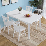White Dining Table Set 1/5/7 Pcs Rubberwood Solid Wood Dining Table and Chairs