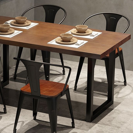 Industrial Style Solid Wood Dining Set with Fixed Table and Double Pedestal Base for Home Use Clearhalo 'Dining Room Sets' 'Dining Tables & Seating' 'dining_room_set' 'furn' 'furn_dining_room_set' 'Furniture' 'furniture_dining_room_set' 'Kitchen & Dining Furniture' 'kitchen&dining_furn' 'kitchen' 1200x1200_db59de76-7638-40e4-a648-3a7e61583617