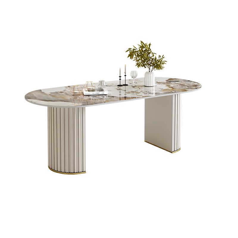 Simple Oval Dining Room Table Sintered Stone Top Double Pedestal Table Clearhalo 'Dining Tables & Seating' 'Dining Tables' 'dining_table' 'furn' 'furn_dining_table' 'Furniture' 'Kitchen & Dining Furniture' 1200x1200_db5dc14c-d541-45f4-88af-8edfcc25057c