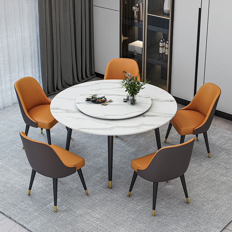 Glam Iron Dinette Set 1/4/5/6/7 Pieces Round White Sintered Stone Top Dining Table Set Clearhalo 'Dining Room Sets' 'Dining Tables & Seating' 'dining_room_set' 'furn' 'furn_dining_room_set' 'Furniture' 'Kitchen & Dining Furniture' 1200x1200_db610acd-10c9-4060-81b5-daa2f9dbc84c