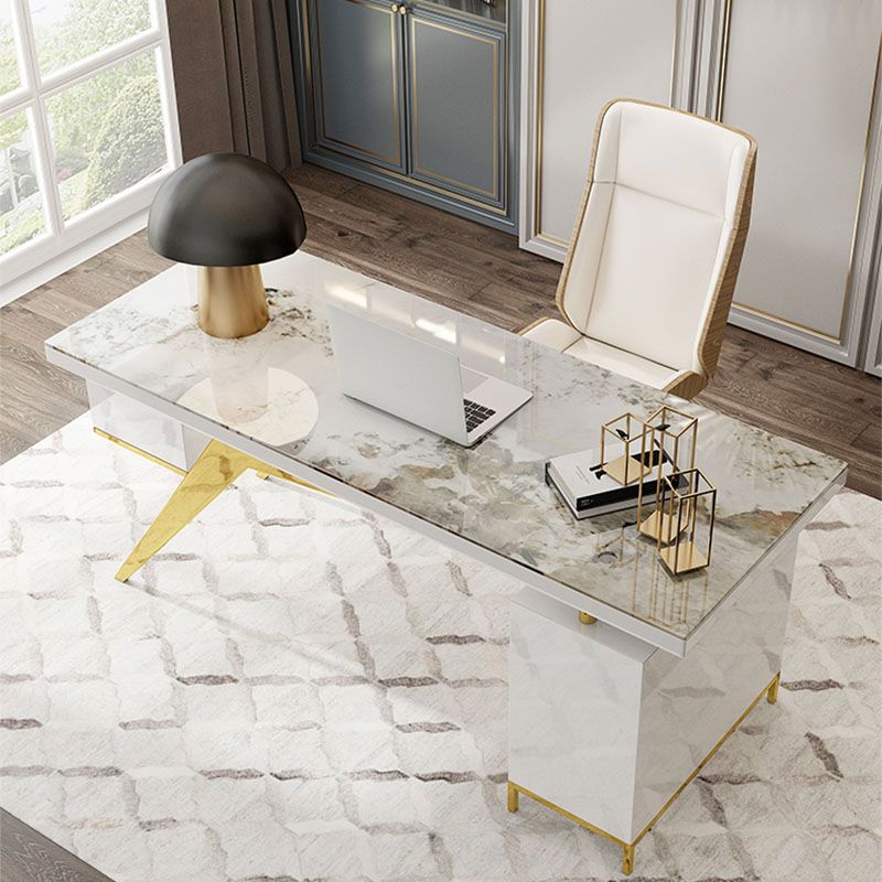 Glam en marbre bureau de bureau armoire de rangement de rangement bureau de piédestal en gris et blanc