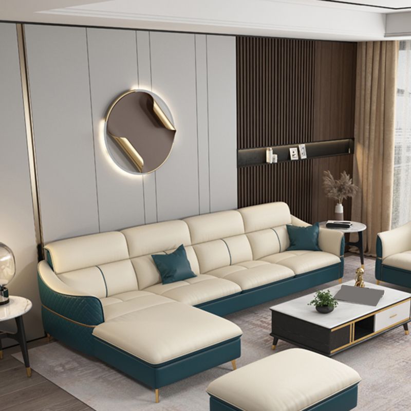 ベージュの本物の革のソファ/セクショナルリビングルームのための抵抗抵抗性四角い腕ソファ