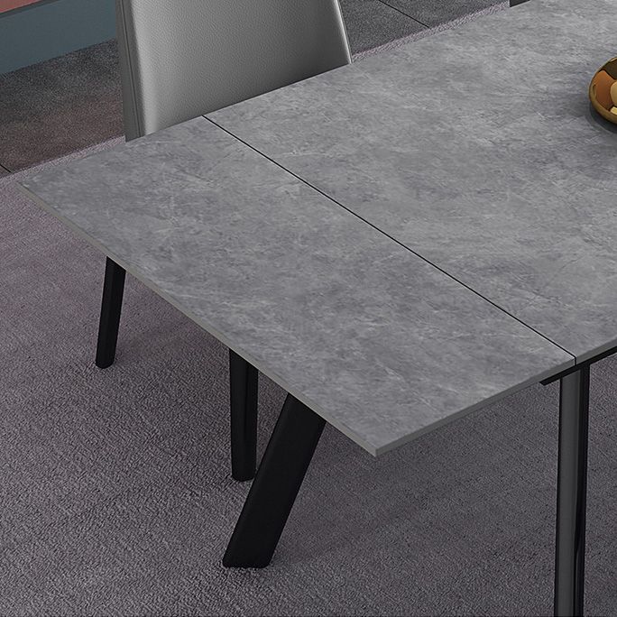 Rectangle Industrial Dining Table Extendable Sintered Stone Table with 4 Black Legs Clearhalo ' dining_table' 'Dining Tables & Seating' 'Dining Tables' 'furn' 'furn_dining_table' 'Furniture' 'furniture_dining_table' 'Kitchen & Dining Furniture' 'kitchen&dining_furn' 'kitchen' 'kitchen_dining_table' 1200x1200_db669a35-3d6c-467a-9ed1-b7b09b78cb3c