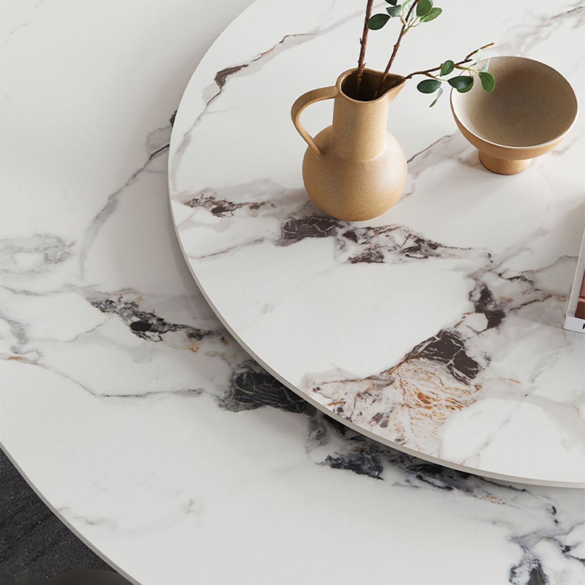 Mesa de comedor redonda Top de piedra moderna Mesa de comedor con pedestal de madera maciza