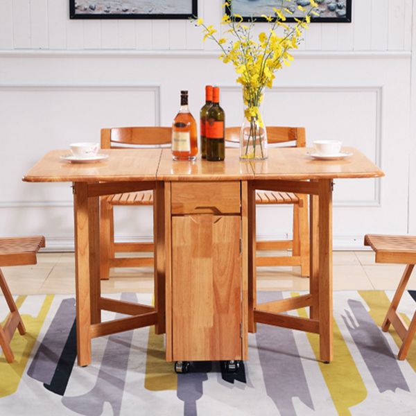 Mid-Century Dining Site Table Rubberwood Solid Wood Folding Dining Table (only Table)