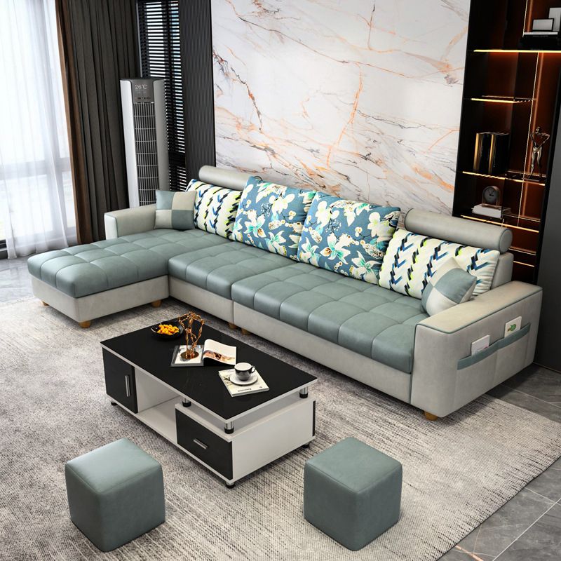 Scandinavo a 4 posti sezionale con deposito e bracci quadrati