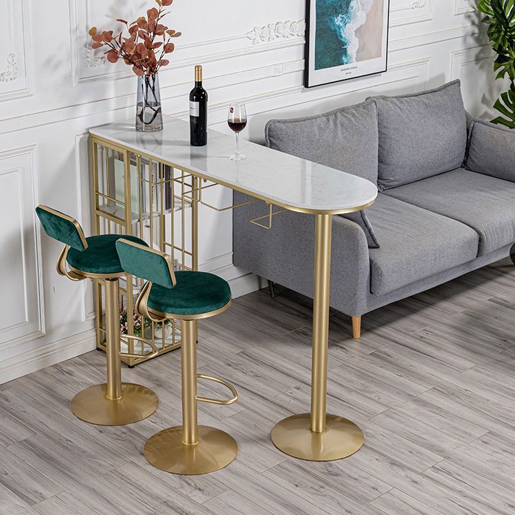 Glam Faux Marble Indoor Bar Dining Table Iron Double Pedestal Bistro Table with Shelve Clearhalo 'Bar Furniture' 'Bar Tables' 'bar_tables' 'Furniture' 'furniture_bar_tables' 'Kitchen & Dining Furniture' 'kitchen&dining_furn' 'kitchen' 1200x1200_db6dfa35-4fba-4c80-adbd-b4b9b9ee266a