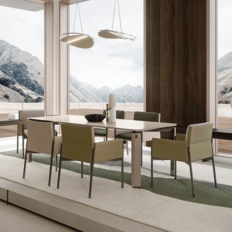 Matte Finish Hotel Dining Chair Contemporary Upholstered Solid Back Arm Chair