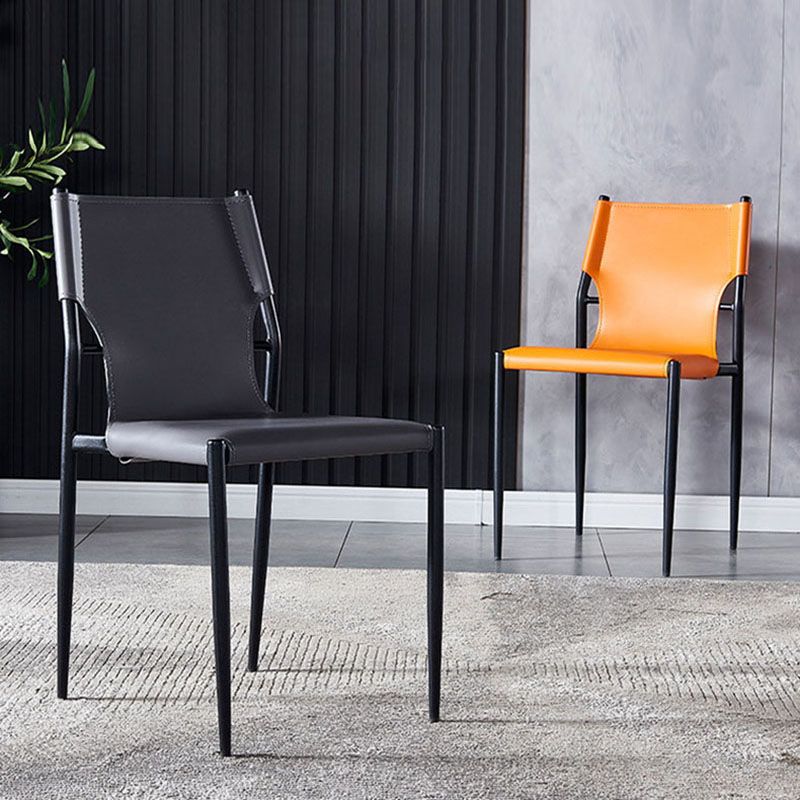 Industrial Style Armless Solid Back Chair for Kitchen Leather Dining Side Chair Clearhalo ' kitchen&dining_furn' 'Dining Chairs' 'Dining Tables & Seating' 'dining_chair' 'furn' 'furn_dining_chair' 'Furniture' 'furniture_dining_chair' 'Kitchen & Dining Furniture' 'kitchen' 1200x1200_db72998e-36b3-4f54-9b8f-322ee4fee971