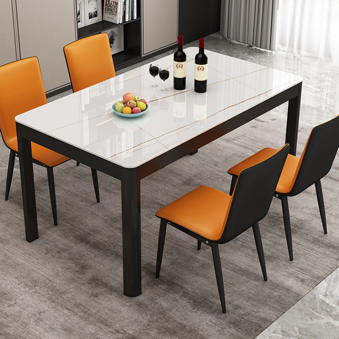 Modern Sintered Stone Dining Table Rectangular Table with Metallic Four-leg Clearhalo ' dining_table' 'Dining Tables & Seating' 'Dining Tables' 'Furniture' 'furniture_dining_table' 'Kitchen & Dining Furniture' 'kitchen&dining_furn' 'kitchen' 'kitchen_dining_table' 1200x1200_db78d533-e27d-4bac-986b-51cf4bbfd135