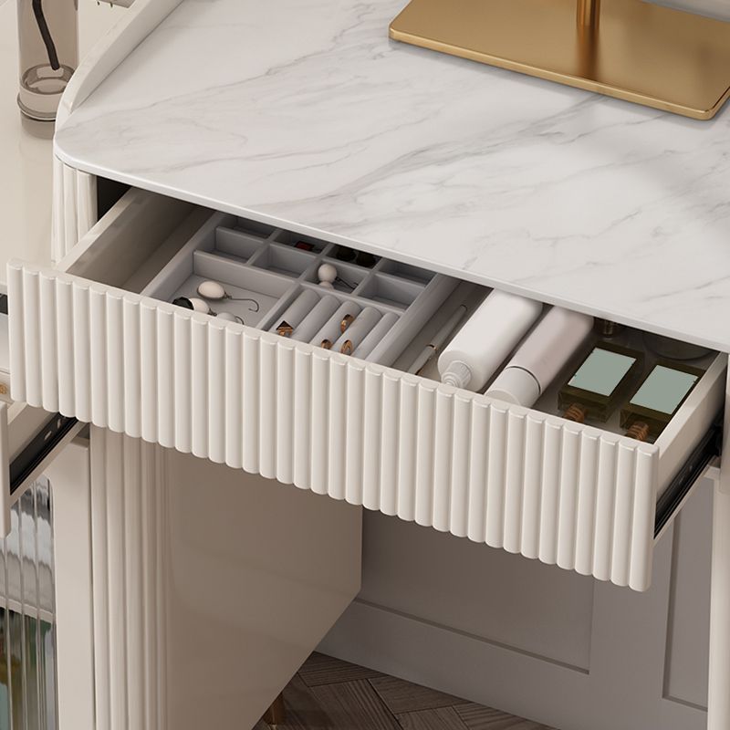 White Stone Top Vanity Makeup Table Modern 15.75" D Vanity Table with Storage