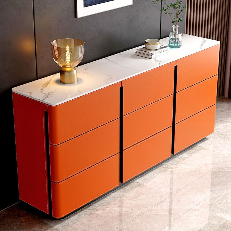 Stone and Wood Sideboard with Drawers Modern Buffet in Orange Clearhalo 'buffet_sideboard' 'Buffets & Sideboards' 'furn' 'furn_buffet_sideboard' 'Furniture' 'Kitchen & Dining Furniture' 1200x1200_db7a0511-2bea-4535-84a2-dbfe5b9486d6