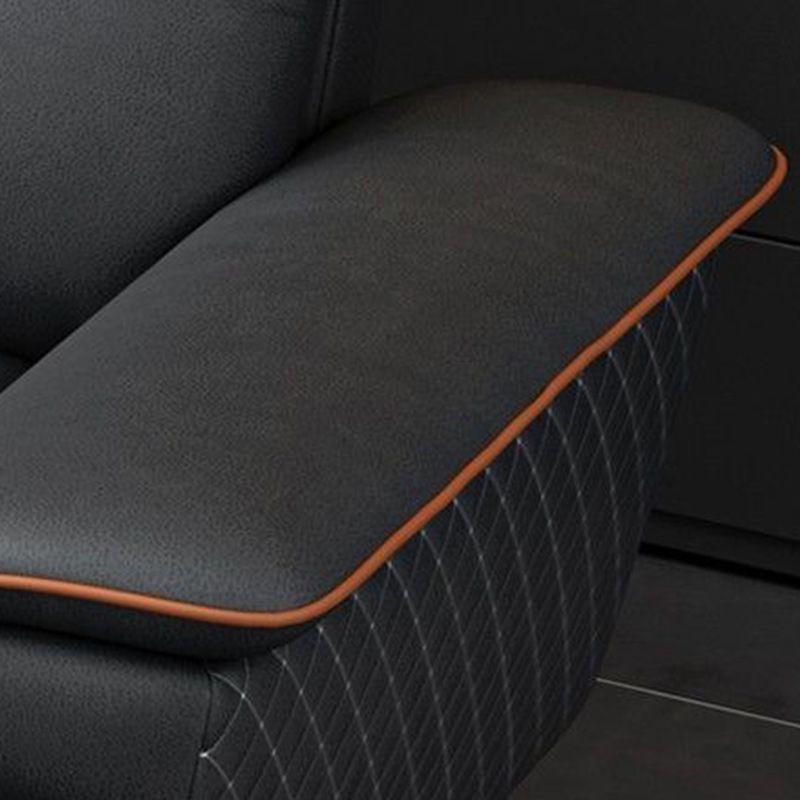 Modern 4-Seater Pillow Top Arm Sofa Faux Leather Sofa with Chaise - 129.9" W Clearhalo 'furn' 'furn_sectionals' 'Furniture' 'Living Room Furniture' 'Sectionals' 1200x1200_db7ae766-62df-432b-8290-893fcbd19393