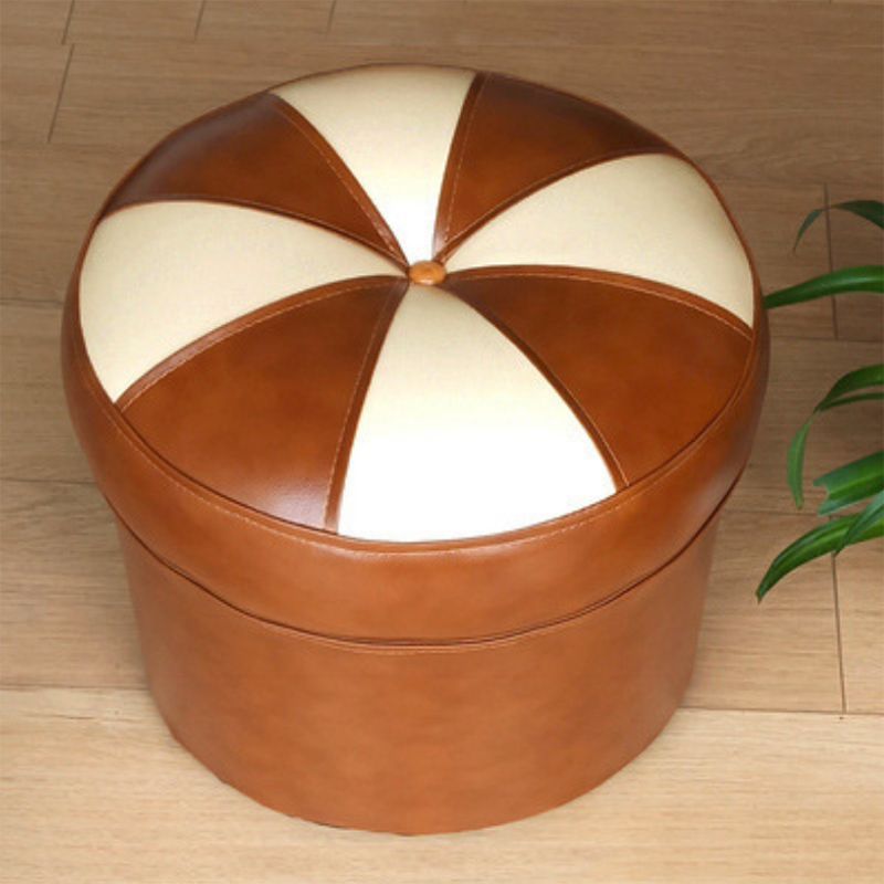 Mid-Century Modern Pouf Ottoman PU Leather Upholstered Tufted Patchwork Round Ottoman Clearhalo 'furn' 'furn_ottomans_poufs' 'Furniture' 'Living Room Furniture' 'Ottomans & Poufs' 'ottomans_poufs' 1200x1200_db7aecea-ce9f-4cdc-b7bc-2e9f23b75697