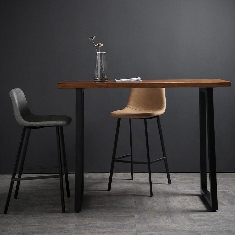 1/2/3 pièces Industrial Iron-Bar Table Table Recangangle Bistro Set with Pine Wood Top