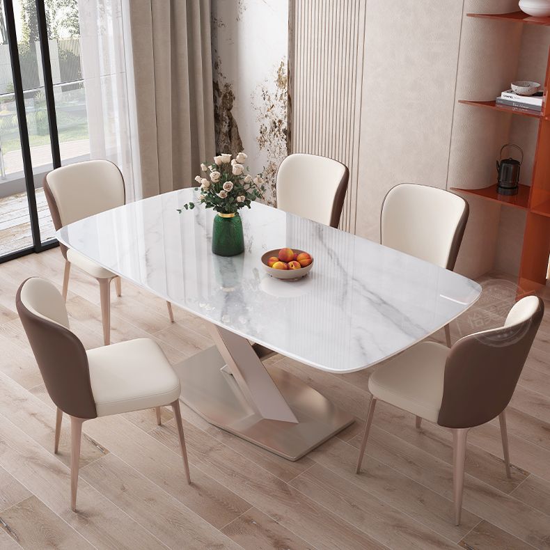 Rechthoekige eettafel Wit stenen tafelblad voor eetkamer
