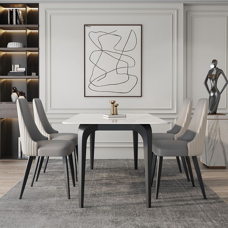 Rectangle 4 Legs Mid-Century Table White Tone Fixed Table of Sintered Stone Clearhalo ' dining_table' 'Dining Tables & Seating' 'Dining Tables' 'furn' 'furn_dining_table' 'Furniture' 'furniture_dining_table' 'Kitchen & Dining Furniture' 'kitchen&dining_furn' 'kitchen' 'kitchen_dining_table' 1200x1200_db84cf35-95c6-412d-8ee1-e90845772784