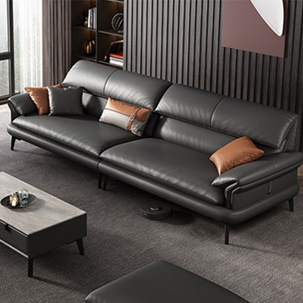 Skandinavisches Sofa echtes Leder dunkelgrauer Kissen Kissen Top Arm Sitzgelegenheiten