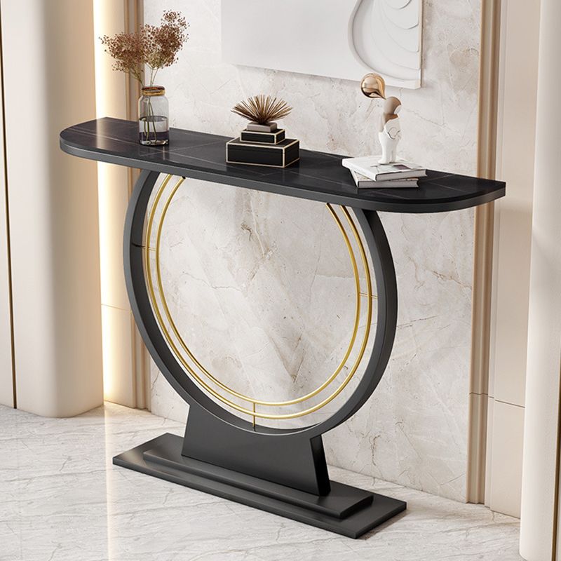 Glam Stone Console Table Half Moon Stain Resistant Accent Table for Hall