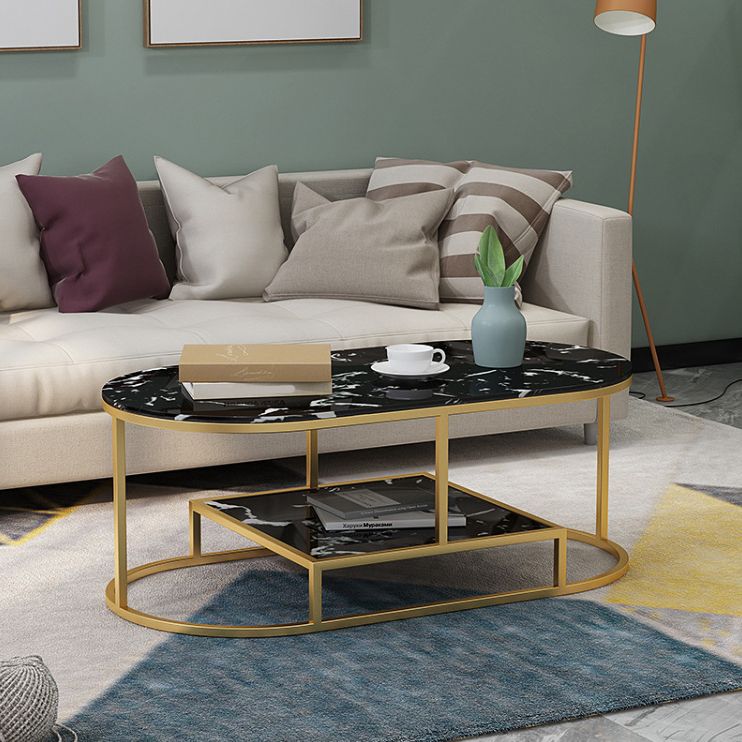 Fram Base Cocktail Table Shelf Included Oval Stone Coffee Table Clearhalo 'Coffee & Accent Tables' 'Coffee Tables' 'coffee_tables' 'furn' 'furn_coffee_tables' 'Furniture' 'Living Room Furniture' 1200x1200_db8cd9bd-e696-4646-9d06-3d60a511cf21