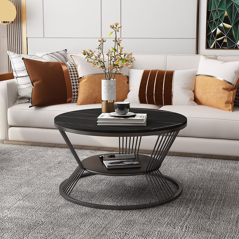 Modern Black/White Frame 1 Coffee Table Round Slate and Steel Table Clearhalo 'Coffee & Accent Tables' 'Coffee Tables' 'coffee_tables' 'furn' 'furn_coffee_tables' 'Furniture' 'furniture_coffee_tables' 'Living Room Furniture' 1200x1200_db8d2e01-c381-44f3-8bfc-67b78528cddb