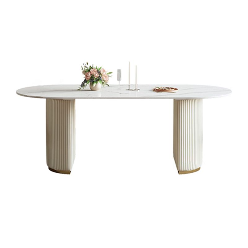 Luxury Double Pedestal Dining Table Oval Stone Top Dining Table for Dining Room Clearhalo 'Dining Tables & Seating' 'Dining Tables' 'dining_table' 'furn' 'furn_dining_table' 'Furniture' 'Kitchen & Dining Furniture' 1200x1200_db903794-c17b-4bb6-a3c3-c2bd8fe19a97