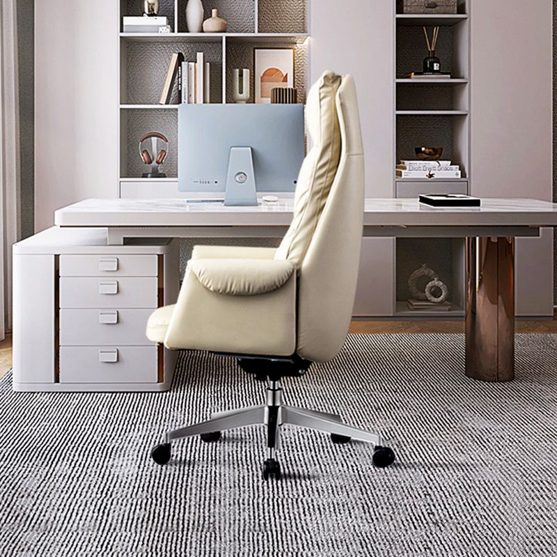 Chaise de bureau à glissement moderne chaise de bureau de hauteur de siège réglable en cuir sans bras avec roues