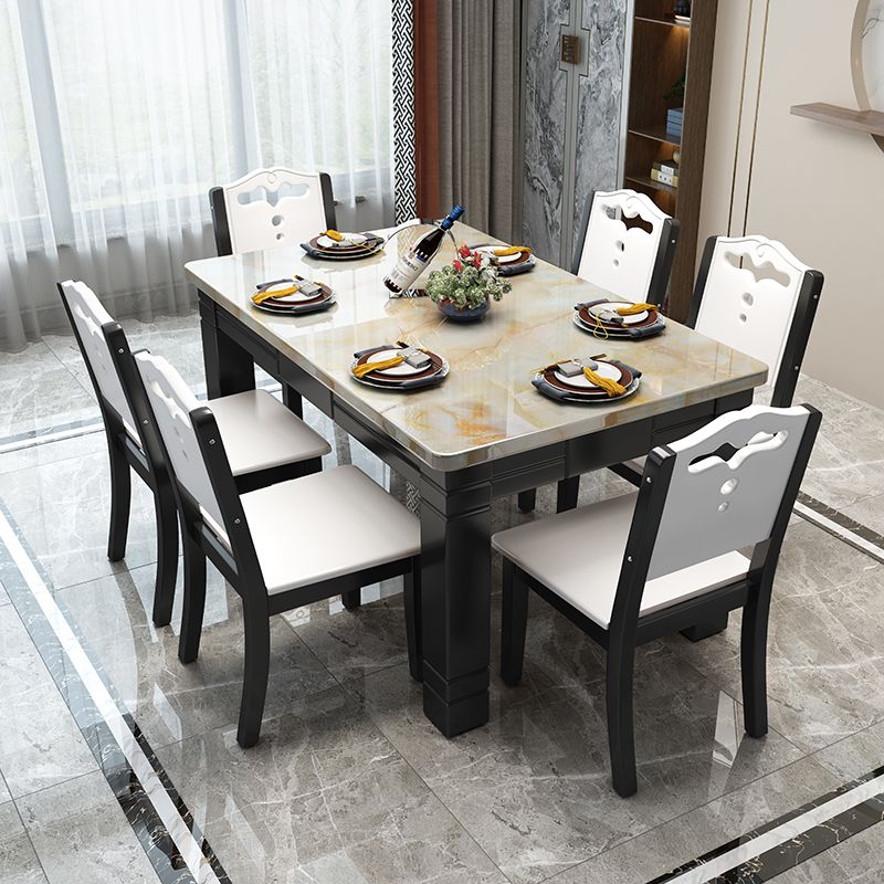 Mesa de comedor rectangular contemporánea Colección de comedor de mármol con 4 pies
