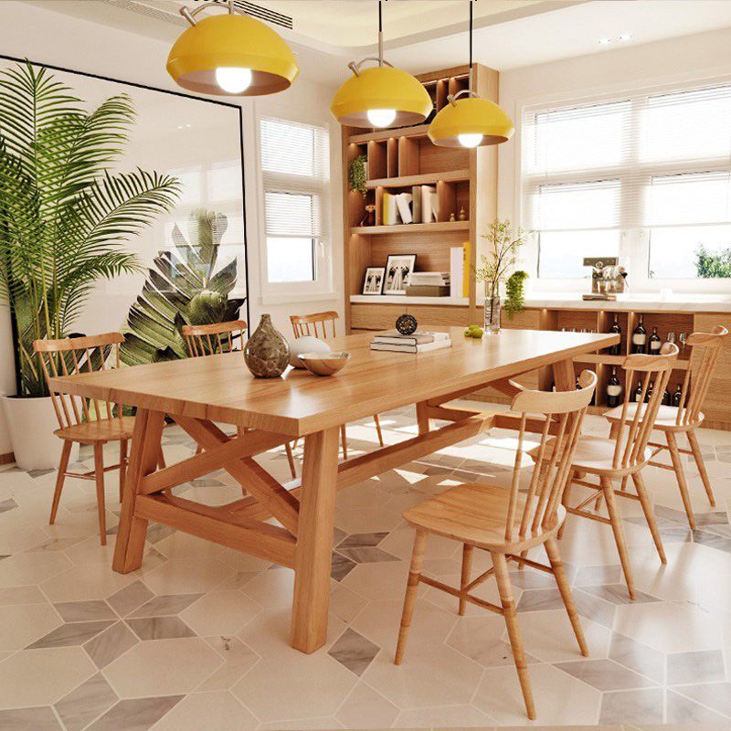 Natural Finish Table with Wooden Base Modern Solid Wood Top Dining Table Clearhalo 'Dining Tables & Seating' 'Dining Tables' 'dining_table' 'furn' 'furn_dining_table' 'Furniture' 'Kitchen & Dining Furniture' 1200x1200_db9f37c2-a7cd-4aa5-af1f-8452b9c42c4c